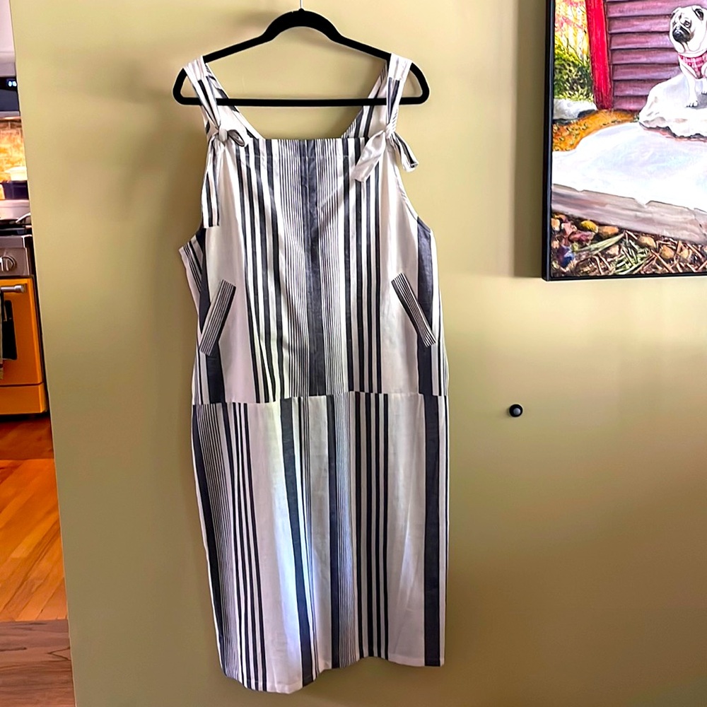 Island Bungalow, designed in Hawaii, handmade in India, “relaxed overalls” dress
